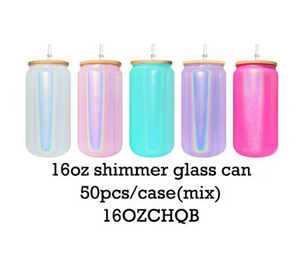 China RTS_16oz Blanks Sublimation Colorful Rainbow Glitter Beer Glass Can Sold By Case 16OZCHQB -GGblanks