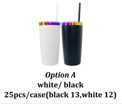 25 Pack Yeti 20oz Rainbow Plated Blue Plated Tumblers Power Coated Tumbers Car Cups Mugs with Colorful Straws_GGblanks