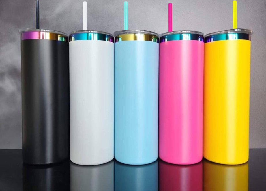 25 Pack 20oz Powder Coated Stainless Steel Straight Skinny Tumbler Rainbow Plated Rainbow Underneath Tumbler for Laser Engraving_GGblanks