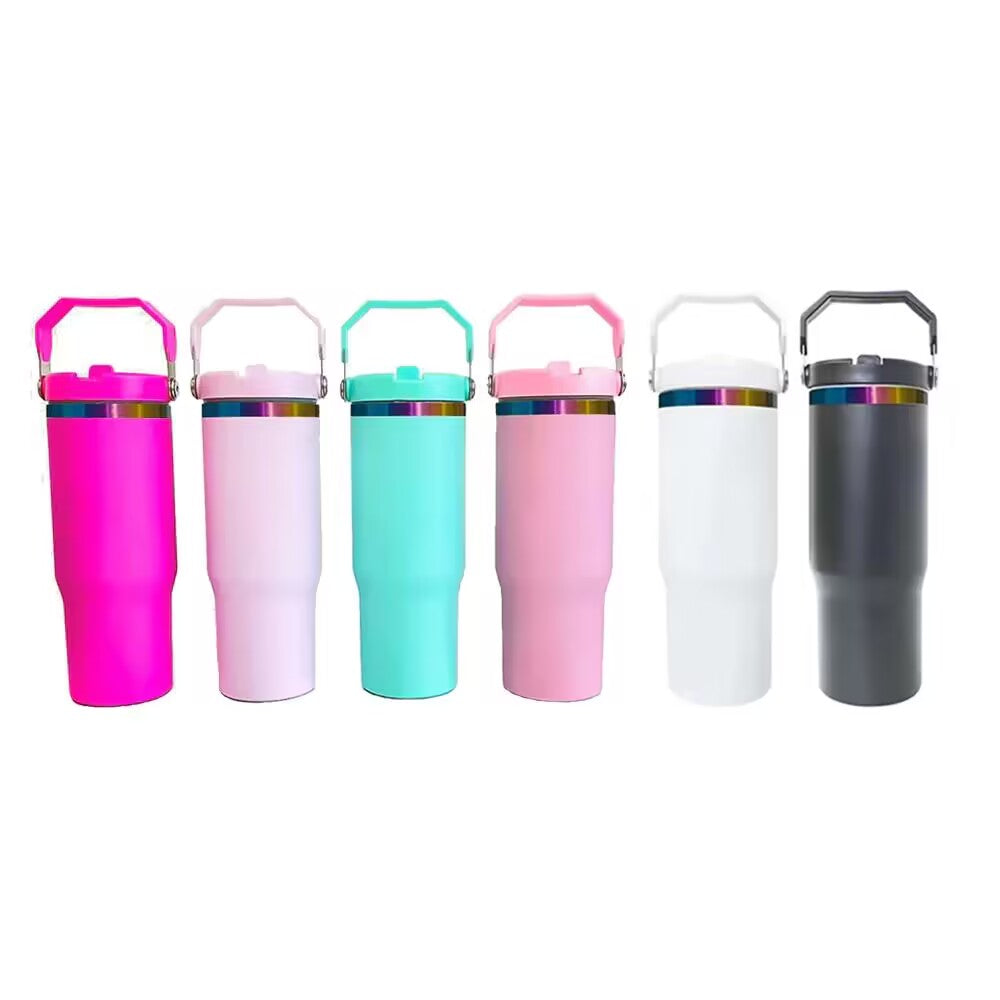 30oz GGblanks White/Macaron Colorful Student School Stanley Style 20oz 30oz Water Bottles Rainbow Plated Matte Glossy Tumblers with Flip Straw_GGblanks