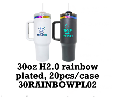 20 Pack 30oz H2.0 Rainbow Plated Powder Coated Colorful Quencher Tumbler_GGblanks