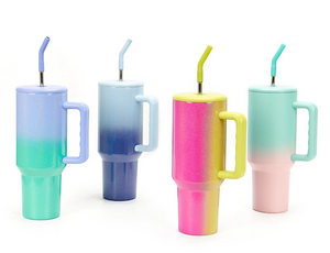 😍China RTS_40oz sublimation blanks ombre shimmer tumblers with colorful straws 20pcs_GGblanks