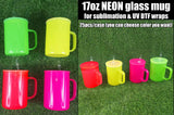25 Pack 50 Pack 16oz Neon Glass Cans/Plastic 17oz Neon Mugs with Straws and Lids for Uv Dtf Wraps_GGblanks