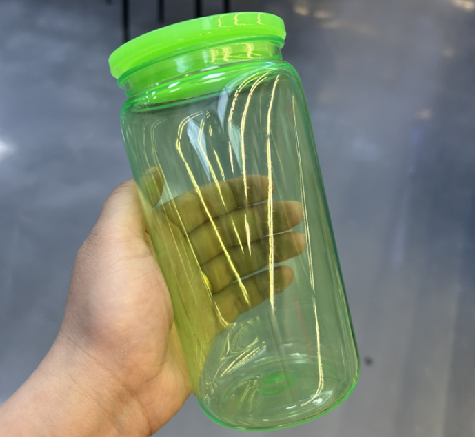 25 Pack 50 Pack 16oz Neon Glass Cans/Plastic 17oz Neon Mugs with Straws and Lids for Uv Dtf Wraps_GGblanks