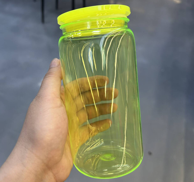 25 Pack 50 Pack 16oz Neon Glass Cans/Plastic 17oz Neon Mugs with Straws and Lids for Uv Dtf Wraps_GGblanks