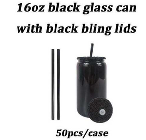 50 Pack 16oz Black Glass Can with PP Lids_GGblanks
