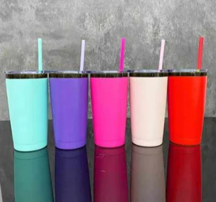 25 Pack Yeti Style 20oz Black Plated Red Chocolate Colorful Car Cups Power Coated Tumblers with Colorful Straws_GGblanks