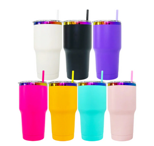 25 Pack Yeti Power coated 30oz rainbow plated tumblers with colorful straws_GGblanks