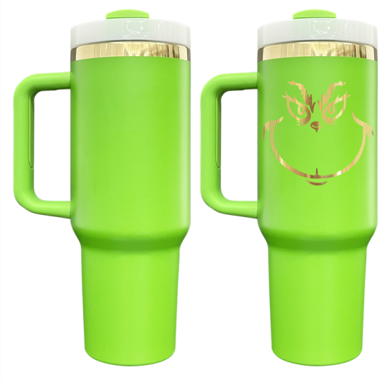 20 Pack Mirror Gold Plated Christmas Green Powder Coated H2.0 30oz 40oz Tumblers with Grinch Laser_GGblanks