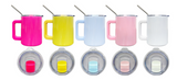 25 Pack 10oz Macaron Color/Black underneath Lowball Metal Tumblers With Removable Plastic Handle Water Cups With Magnetic Lids and Stainless Steel Straws_GGblanks
