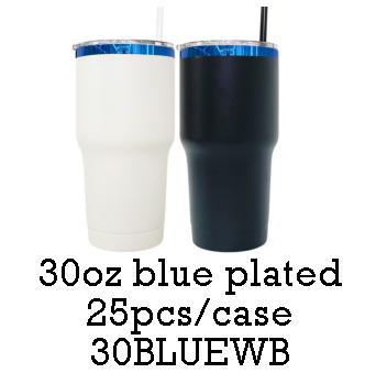 25 Pack 30oz Blue Plated Black and White Mixed Tumbler Car Cups for Laser Engraving_GGblanks