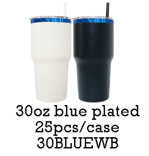 25 Pack 30oz Blue Plated Black and White Mixed Tumbler Car Cups for Laser Engraving_GGblanks