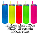 20 Pack 20oz neon rainbow plated double walled stainless steel tumblers for sublimation and laser engraving_GGblanks