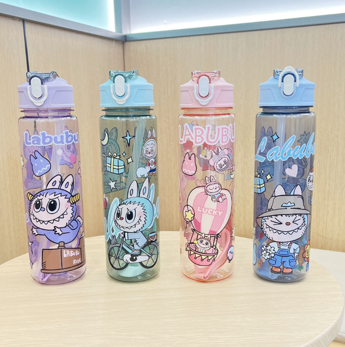 50 Pack 750ML 24oz 2025 Popular Labubu Cartoon Plastic Acrylic Bottles with Straws_GGblanks