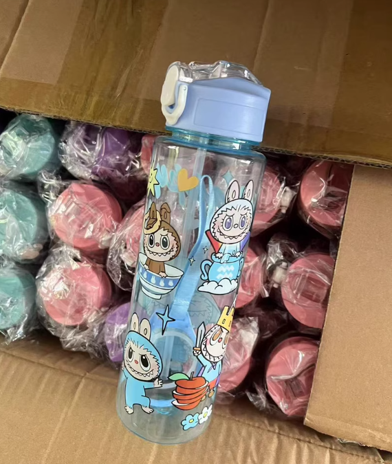 50 Pack 750ML 24oz 2025 Popular Labubu Cartoon Plastic Acrylic Bottles with Straws_GGblanks