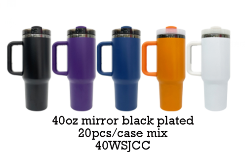 20 Pack 25 Pack Halloween 14oz/40oz Mirror Black Mirror Underneath Powder Coated Quencher Tumbler_GGblanks