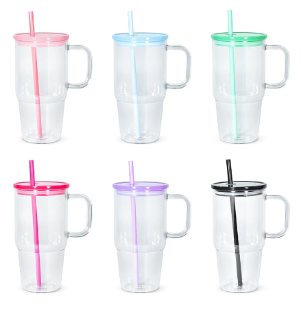 25 Pack 20oz Single Wall Acrylic Tumblers with Handle and Colorful Lid_GGblanks