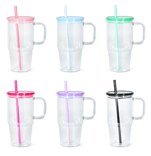 25 Pack 20oz Single Wall Acrylic Tumblers with Handle and Colorful Lid_GGblanks