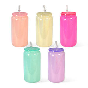 50 Pack 16oz Shimmer Glass Can Sublimation Glitter Rainbow Glass Beer Can_GGblanks