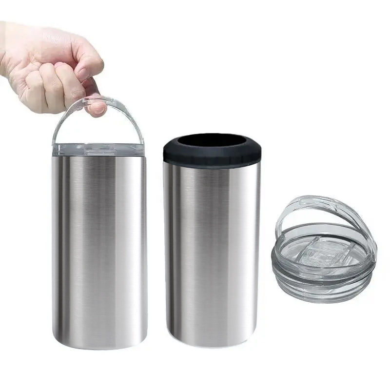25 Pack China Warehouse double wall insulated vacuum 16oz sublimation 4 in 1 sliver stainless steel beer can cooler with 2lids_GGblanks