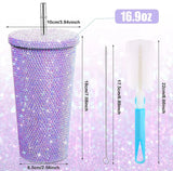 😍China RTS_16oz bling diamond-encrusted cup double-layer stainless steel straw cup stick drill rhinestone coffee cup