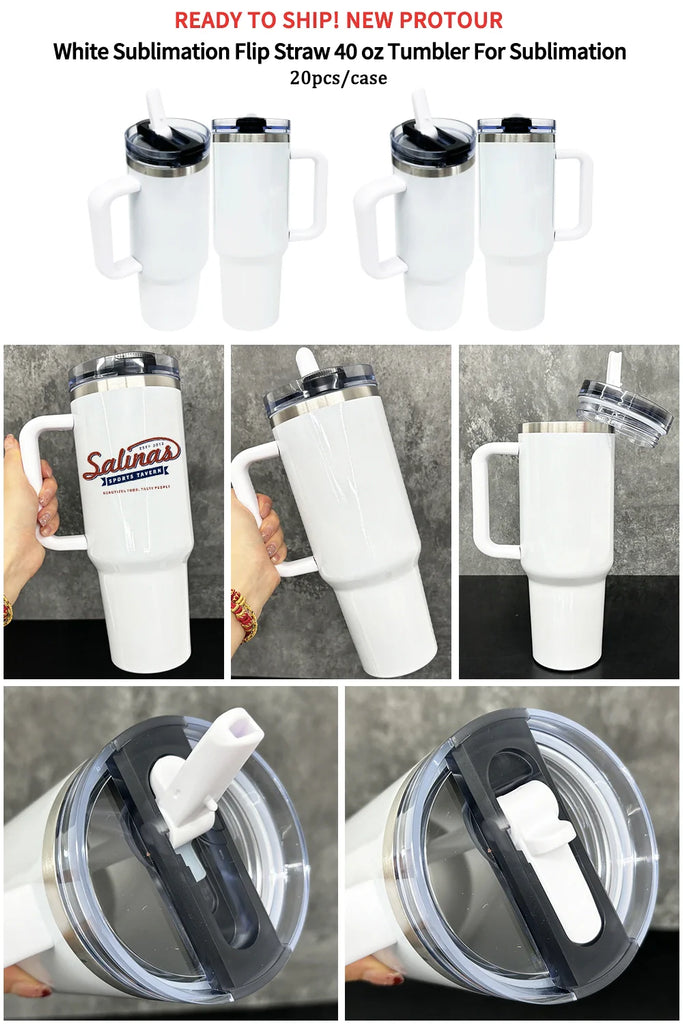 20 Pack 40oz Glow In Dark White Sublimation ProTour Lids Qencher Tumblers with No Spill Leak Proof Lids_GGblanks