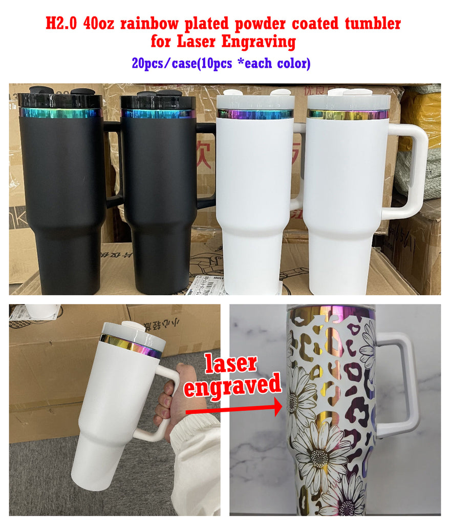 20 Pack Rainbow Plated 30oz 40oz Tumblers Powder Coated H2.0 Colorful/White/Black Quencher Tumbler_GGblanks
