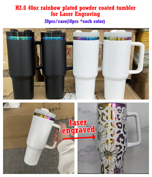 20 Pack Rainbow Plated 30oz 40oz Tumblers Powder Coated H2.0 Colorful/White/Black Quencher Tumbler_GGblanks