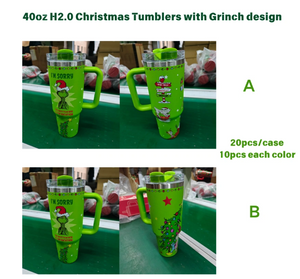20 Pack Christmas H2.0 40oz Laser Engraved Grinch Design Tumblers for Xmas_GGblanks