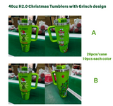20 Pack Christmas H2.0 40oz Laser Engraved Grinch Design Tumblers for Xmas_GGblanks