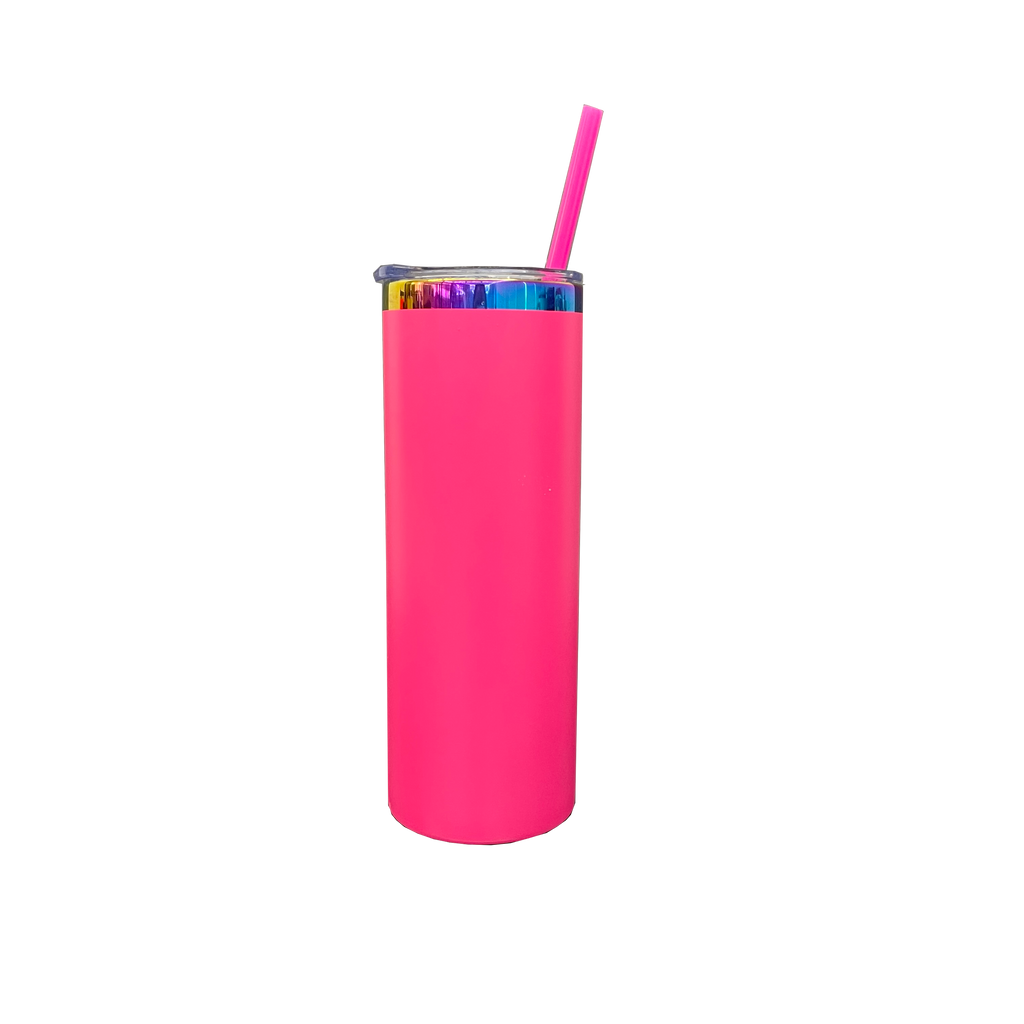 25 Pack 20oz Powder Coated Stainless Steel Straight Skinny Tumbler Rainbow Plated Rainbow Underneath Tumbler for Laser Engraving_GGblanks