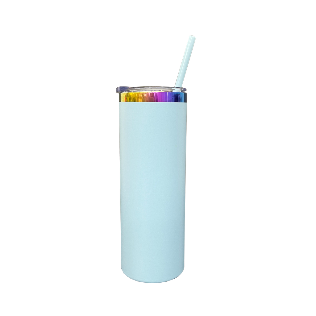 25 Pack 20oz Powder Coated Stainless Steel Straight Skinny Tumbler Rainbow Plated Rainbow Underneath Tumbler for Laser Engraving_GGblanks