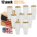 12 Pack 40oz Clear Frosted Glass Tumbler Glass Tumbler with Bamboo Lids_GGblanks
