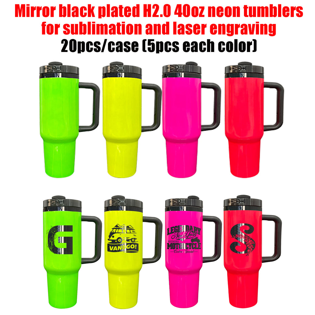 20 Pack Mirror Black Plated H2.0 40oz Neon Tumblers for Sublimation and Laser Engraving_GGblanks