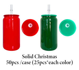 25 Pack 50 Pack 16oz Macaron Solid Color Red Green Christmas Purple Hot Pink Teal Light Pink White Glass Cans_GGblanks