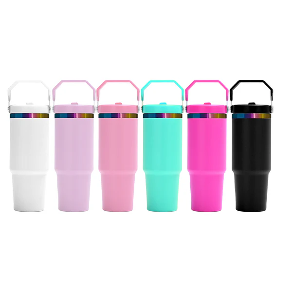 30oz GGblanks White/Macaron Colorful Student School Stanley Style 20oz 30oz Water Bottles Rainbow Plated Matte Glossy Tumblers with Flip Straw_GGblanks