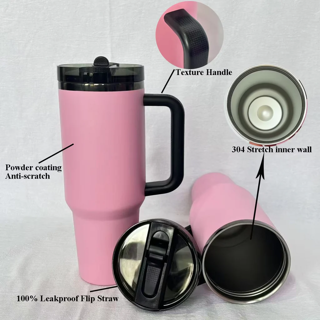 20 Pack 40oz Pink ProTour Flip Straw Powder Coated Qencher Tumblers with Double Lids Include No Spill Leak Proof Lids for Laser Engraving_GGblanks