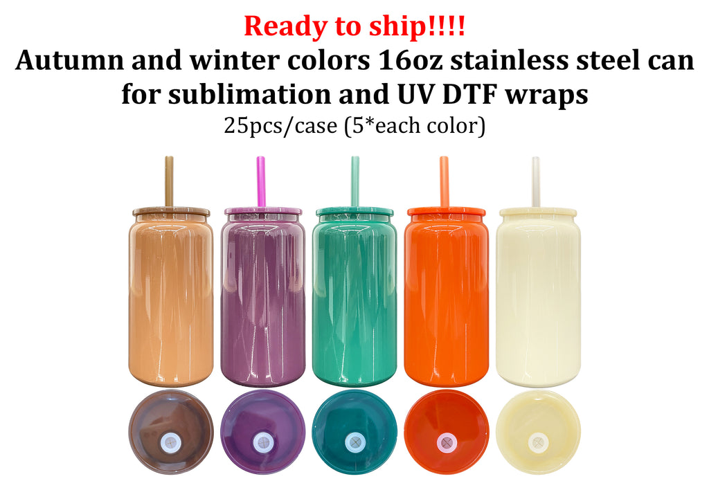 25 Pack 50 Pack USA RTS 2025 Autumn Winter Christmas Stainless Steel/Glass Can Versatile 16oz Glass Cans_GGblanks