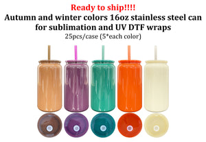 25 Pack 50 Pack USA RTS 2025 Autumn Winter Christmas Stainless Steel/Glass Can Versatile 16oz Glass Cans_GGblanks