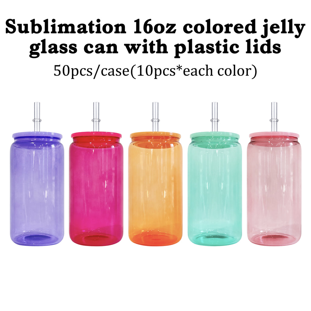 25 Pack 50 Pack 16oz Jelly Sublimation Glass Cans in Sweet Candy Colors_GGblanks