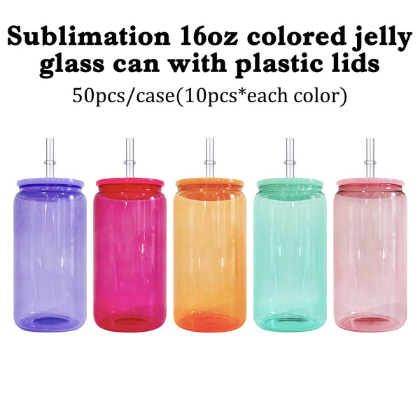 Ship from USA RTS 16oz colored jelly sublimation glass cans in