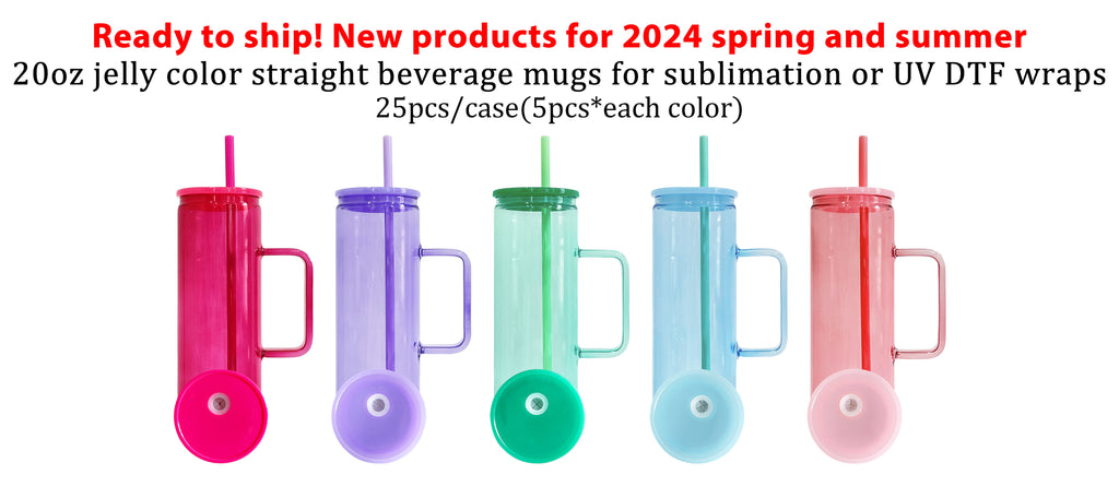25 Pack USA RTS 20oz Straight Glass Mugs Skinny Tumblers Jelly Color Straight Beverage Mugs for Sublimation or UV DTF wraps_GGblanks