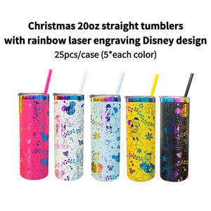 25 Pack 20oz Christmas straight tumblers with rainbow laser engraving Disney design_GGblanks