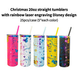 25 Pack 20oz Christmas straight tumblers with rainbow laser engraving Disney design_GGblanks