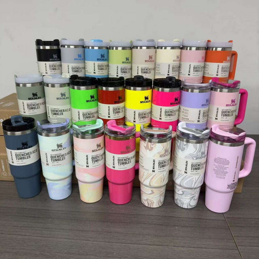 20 Pack 40oz H2.0 Solid Colors Stanley Logo Design Tumblers with Plastic Straw Lids_GGblanks