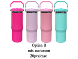20 Pack 30oz mirror black plated tumblers with flip straw powder coated outdoor water bottles_GGblanks