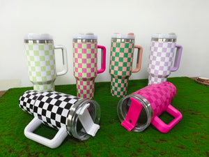 20 Pack 40oz Checkered Pattern Stainless Steel Mug with Handle H2.0_GGblanks