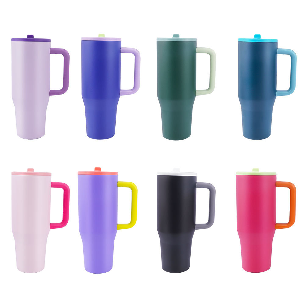 20 Pack Double Walled Insulated Stainless Steel 40oz Travel Mugs with Foldable Flip Top Straw_GGblanks