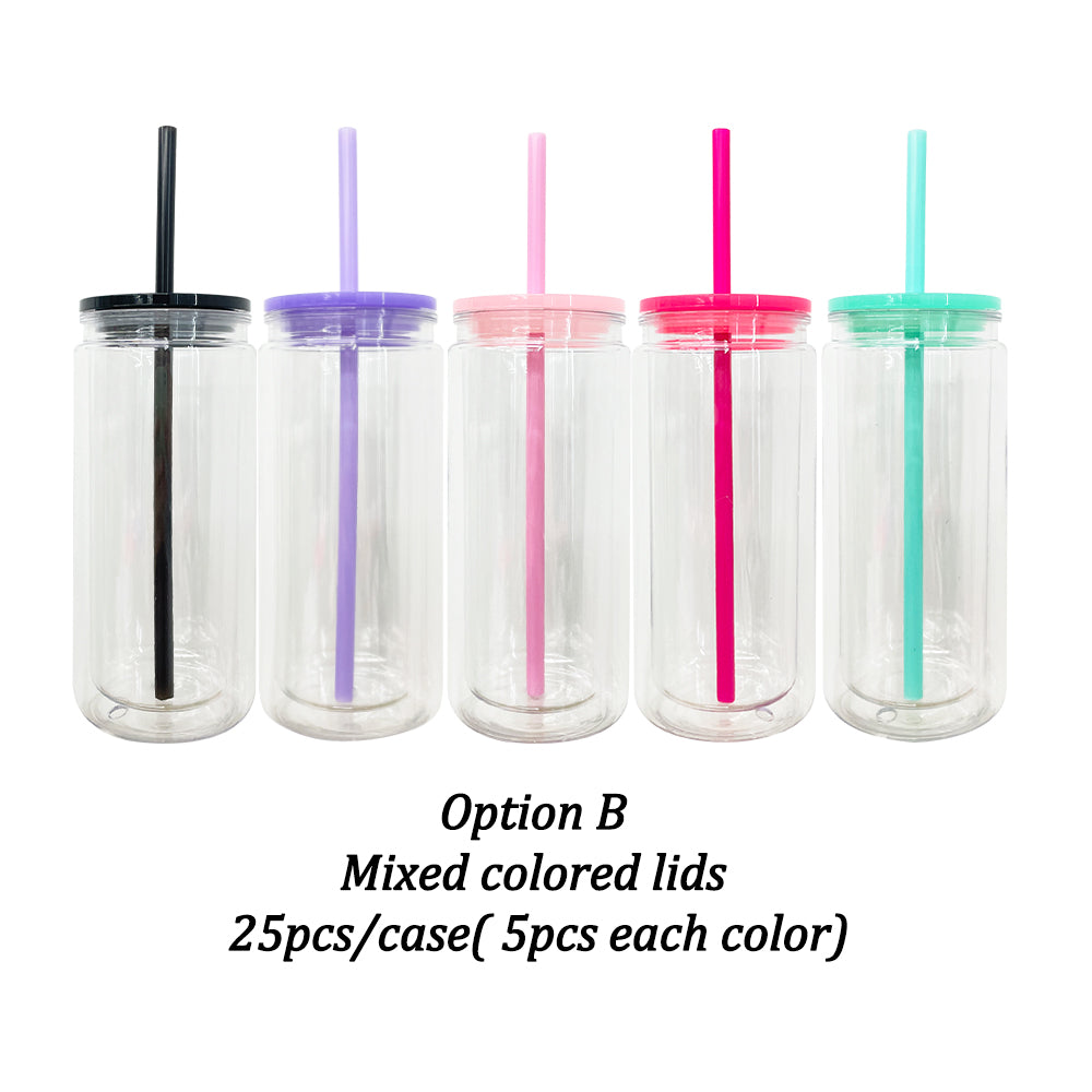 25 Pack 16oz Inner 20oz Outer Pre-Drilled Snow Globe Plastic Can with Colorful PP Lid and Plug_GGblanks