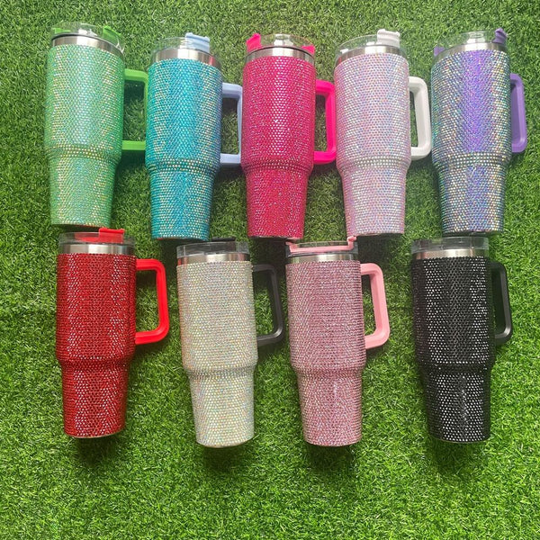 16 Pack 40oz H1.0 Colorful Rhinestone Full Coverd Bling Stanley Style Travel Mug Tumbler_GGbblanks